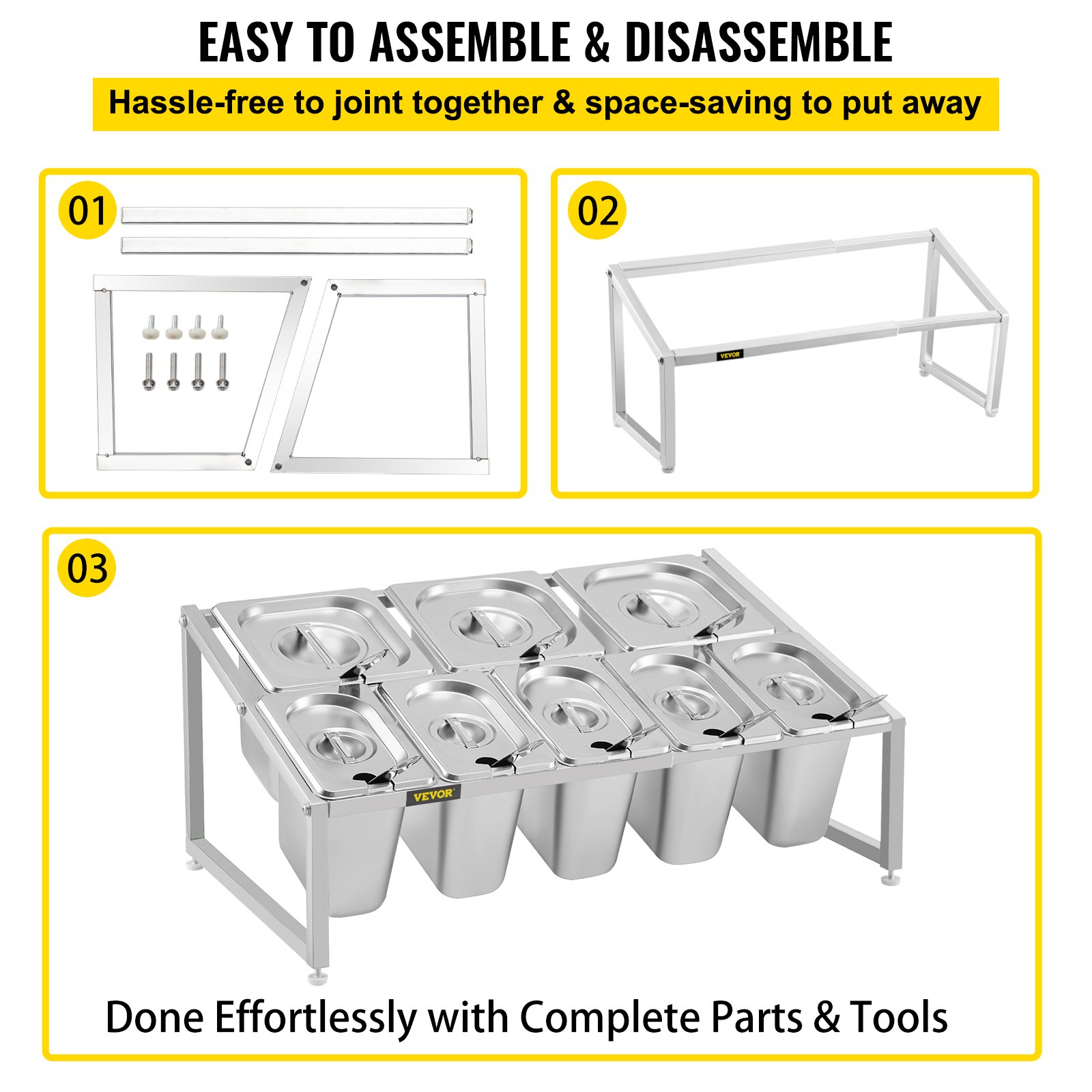 VEVOR Especiero extensible, 13.8"-23.6" ajustable, estante organizador de acero inoxidable de 2 niveles con 5 1/9 sartenes 3 1/6 sartenes, soporte inclinado de encimera resistente para ingredientes de salsa, frutas, restaurantes