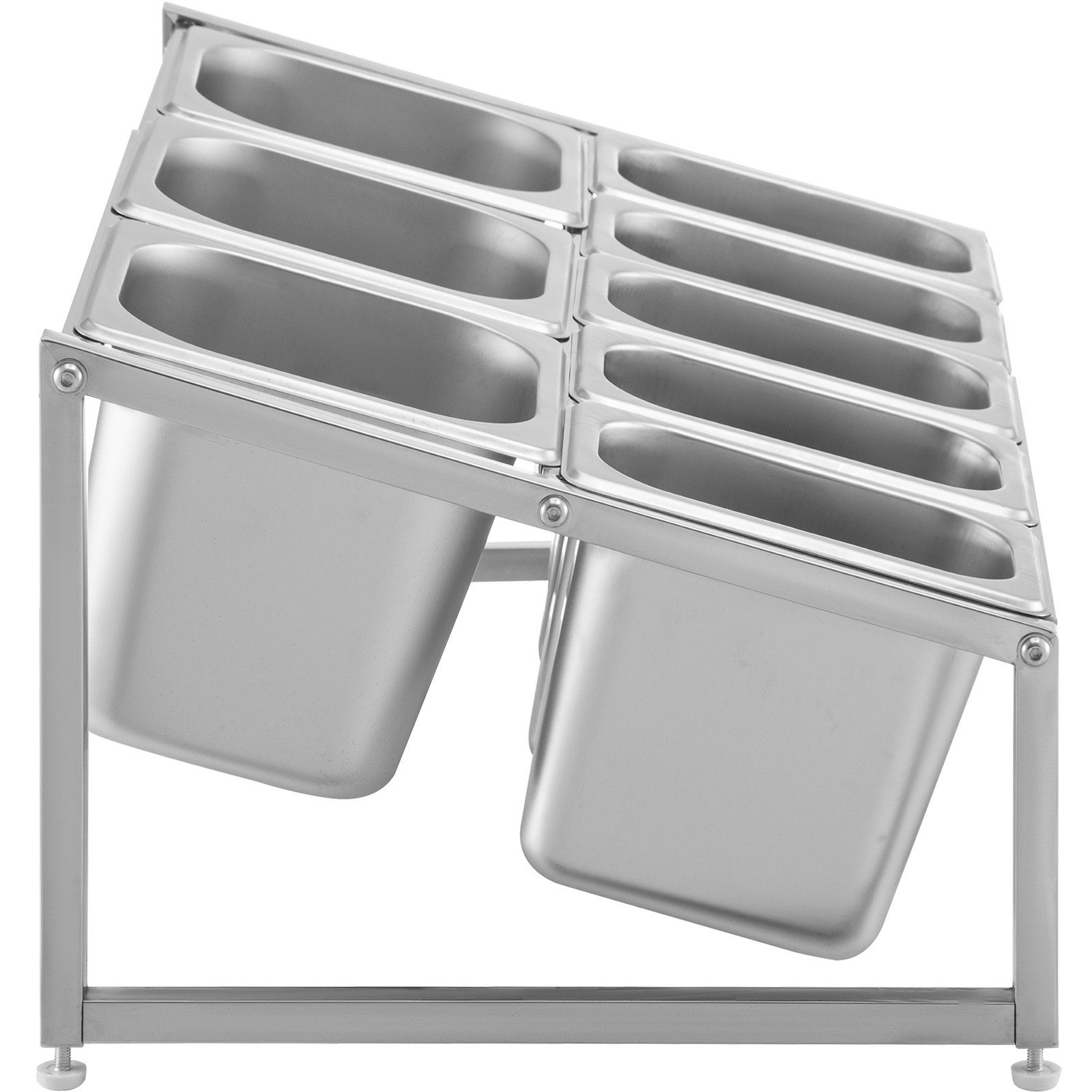 VEVOR Especiero extensible, 13.8"-23.6" ajustable, estante organizador de acero inoxidable de 2 niveles con 5 1/9 sartenes 3 1/6 sartenes, soporte inclinado de encimera resistente para ingredientes de salsa, frutas, restaurantes