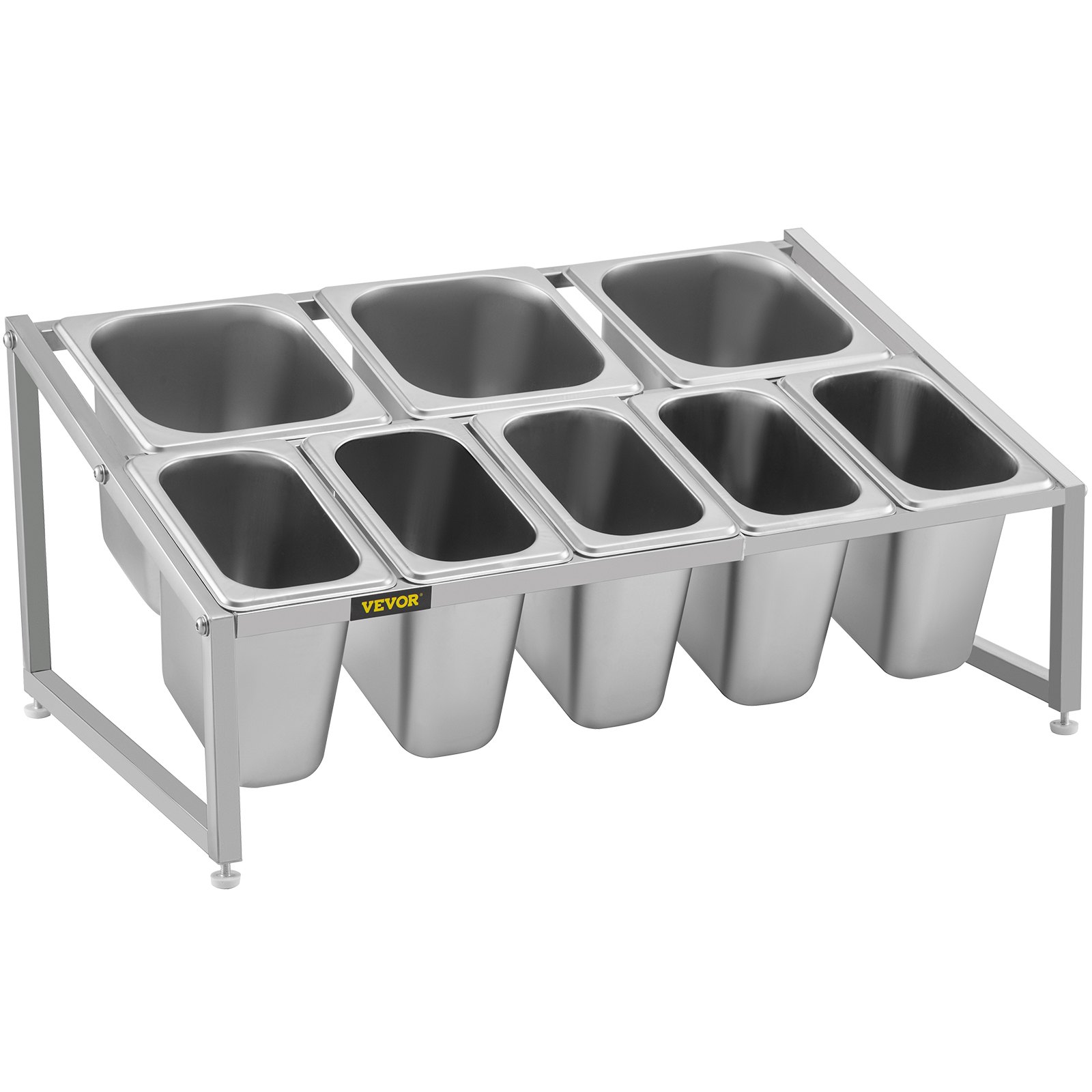 VEVOR Especiero extensible, 13.8"-23.6" ajustable, estante organizador de acero inoxidable de 2 niveles con 5 1/9 sartenes 3 1/6 sartenes, soporte inclinado de encimera resistente para ingredientes de salsa, frutas, restaurantes