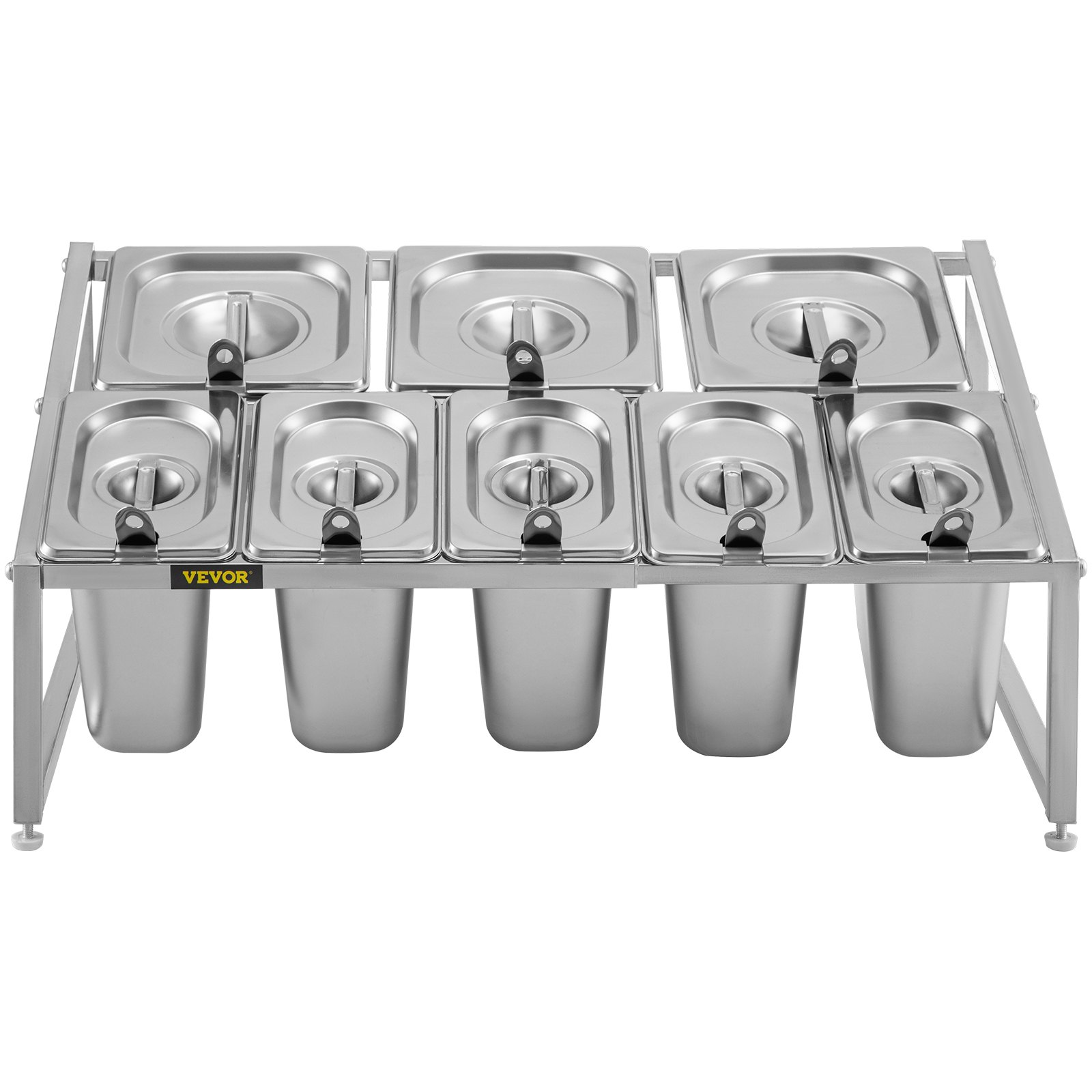 VEVOR Especiero extensible, 13.8"-23.6" ajustable, estante organizador de acero inoxidable de 2 niveles con 5 1/9 sartenes 3 1/6 sartenes, soporte inclinado de encimera resistente para ingredientes de salsa, frutas, restaurantes