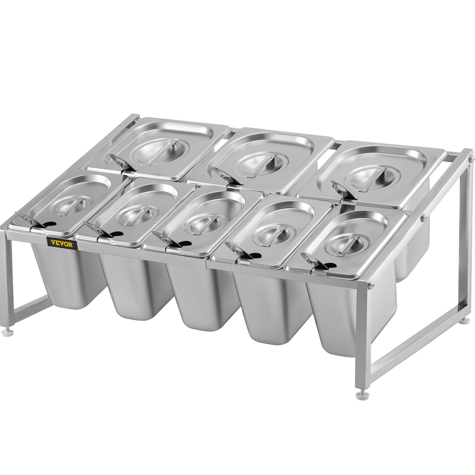 VEVOR Especiero extensible, 13.8"-23.6" ajustable, estante organizador de acero inoxidable de 2 niveles con 5 1/9 sartenes 3 1/6 sartenes, soporte inclinado de encimera resistente para ingredientes de salsa, frutas, restaurantes