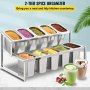Estante de especias expandible VEVOR con diversos alimentos en recipientes de acero inoxidable.