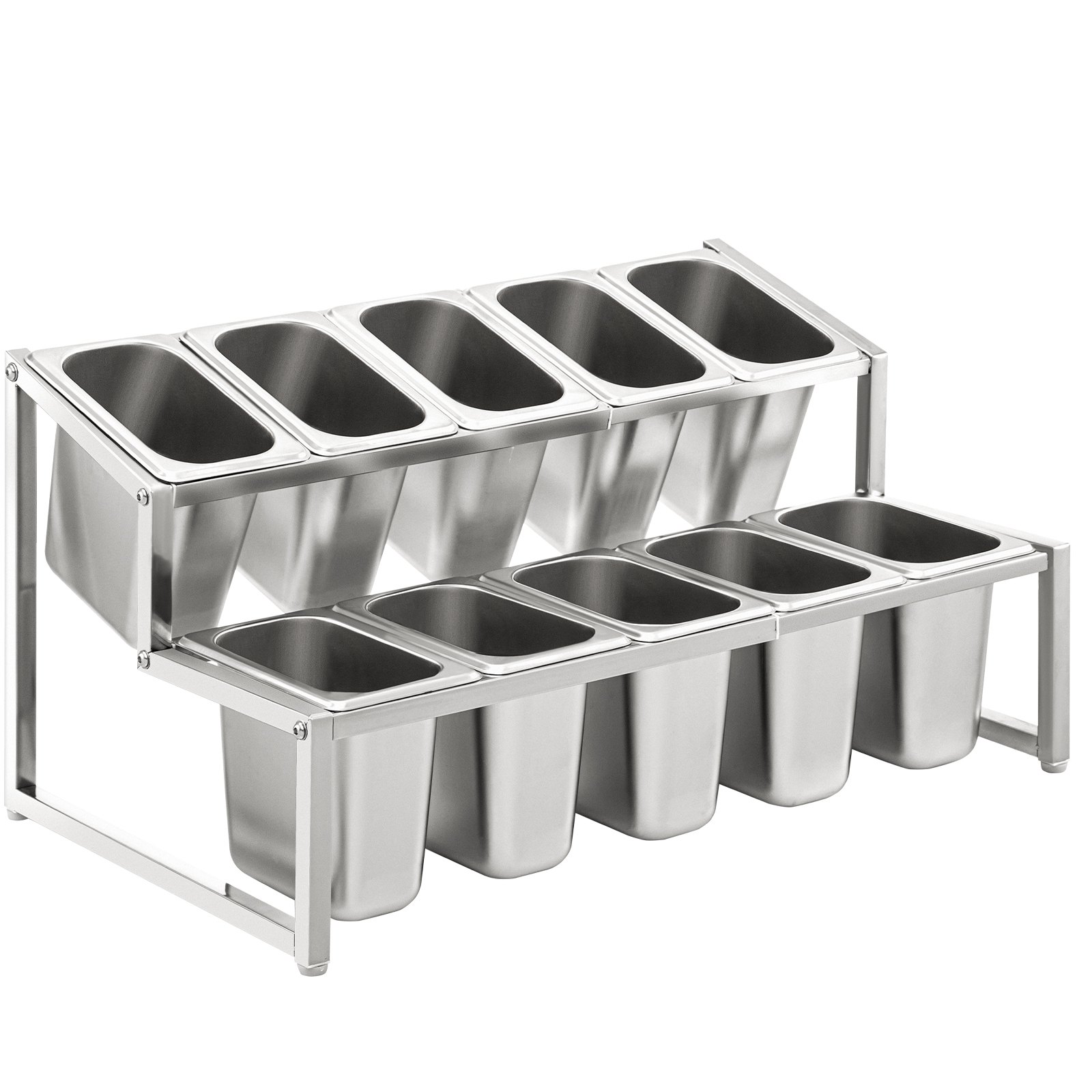 Estante de especias expandible VEVOR con 12 recipientes de acero inoxidable en un soporte de dos niveles.