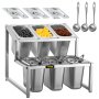 Especiero extensible VEVOR, ajustable de 35 a 60 cm, de acero inoxidable, de 2 niveles, con capacidad para 6 sartenes y 6 cucharones. Soporte inclinado para salsas, ingredientes y frutas, ideal para la despensa de la cocina.
