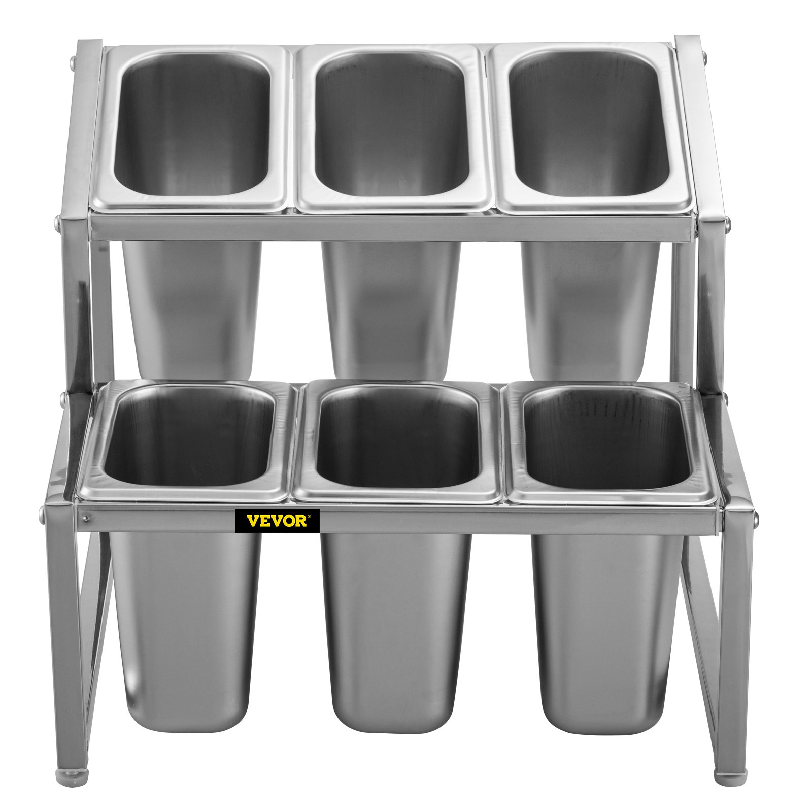 VEVOR Especiero extensible, 13.8"-23.6" ajustable, estante organizador de acero inoxidable de 2 niveles con 6 1/9 sartenes 6 cucharones, soporte inclinado para encimera para ingredientes de salsa, frutas, para uso en despensa de cocina