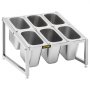 Estante para especias expandible VEVOR con contenedores de acero inoxidable sobre un marco de metal.