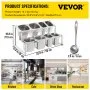 Especiero extensible VEVOR, ajustable de 35 a 60 cm, de acero inoxidable, de 2 niveles, con capacidad para 4 sartenes de 1/9, 4 sartenes de 1/6 y 8 cucharones. Soporte inclinado para salsas, ingredientes y frutas, ideal para cocina.