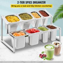 VEVOR Especiero extensible, 13.8"-23.6" ajustable, estante organizador de acero inoxidable de 2 niveles con 4 1/9 sartenes 4 1/6 sartenes 8 cucharones, soporte inclinado para encimera para ingredientes de salsa frutas, para uso en cocina