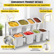VEVOR Especiero extensible, 13.8"-23.6" ajustable, estante organizador de acero inoxidable de 2 niveles con 4 1/9 sartenes 4 1/6 sartenes 8 cucharones, soporte inclinado para encimera para ingredientes de salsa frutas, para uso en cocina