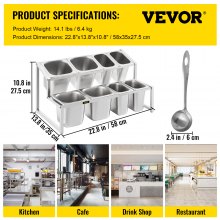 VEVOR Especiero extensible, 13.8"-23.6" ajustable, estante organizador de acero inoxidable de 2 niveles con 4 1/9 sartenes 4 1/6 sartenes 8 cucharones, soporte inclinado para encimera para ingredientes de salsa frutas, para uso en cocina