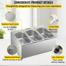 Estante para especias VEVOR, una fila, soporte organizador de acero inoxidable con tres sartenes de 1/3 y tres cucharones, soporte inclinado para encimera para condimentar salsa, mermelada, ingredientes de frutas, para uso en despensa de cocina