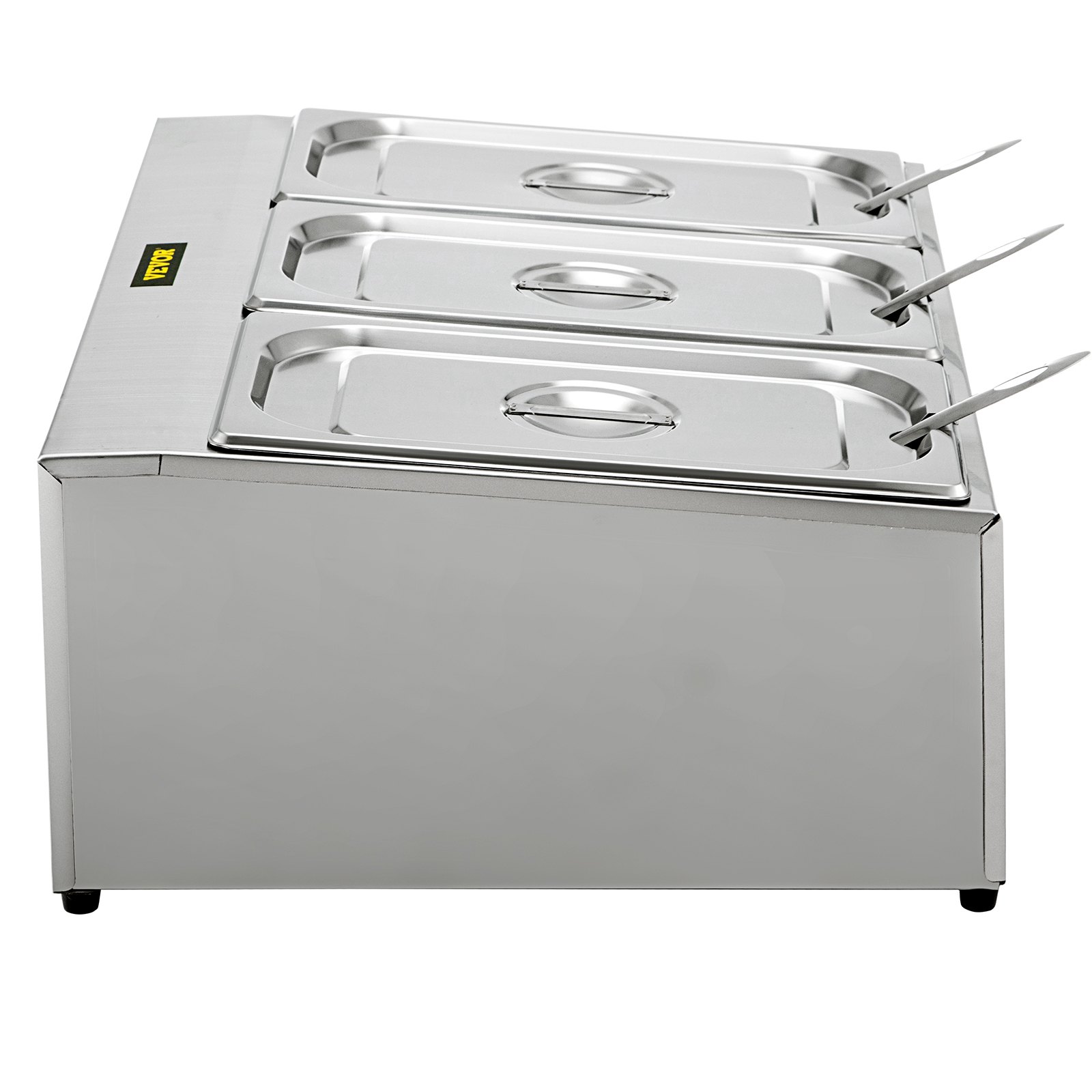 Estante para especias VEVOR, una fila, soporte organizador de acero inoxidable con tres sartenes de 1/3 y tres cucharones, soporte inclinado para encimera para condimentar salsa, mermelada, ingredientes de frutas, para uso en despensa de cocina