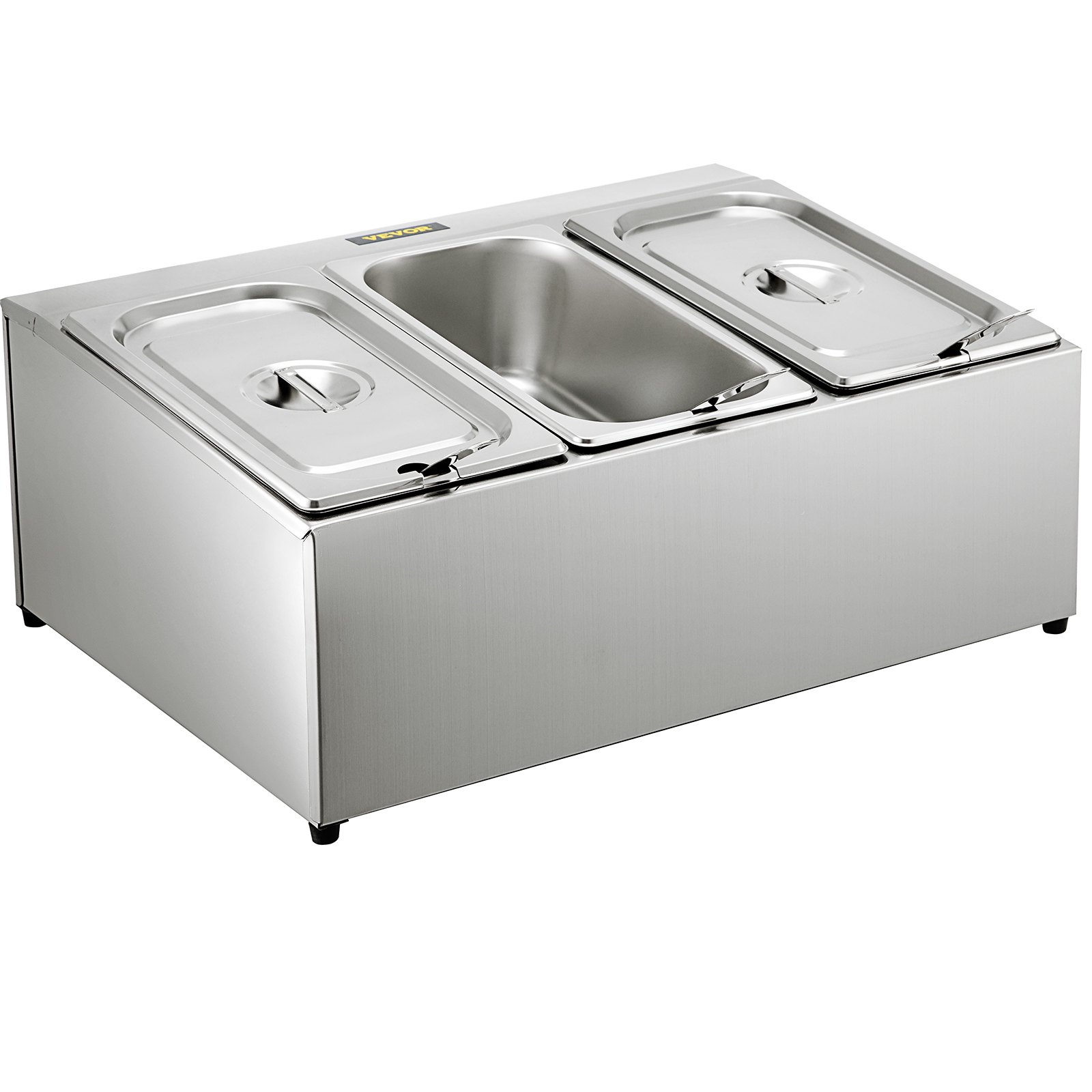 Estante para especias VEVOR, una fila, soporte organizador de acero inoxidable con tres sartenes de 1/3 y tres cucharones, soporte inclinado para encimera para condimentar salsa, mermelada, ingredientes de frutas, para uso en despensa de cocina