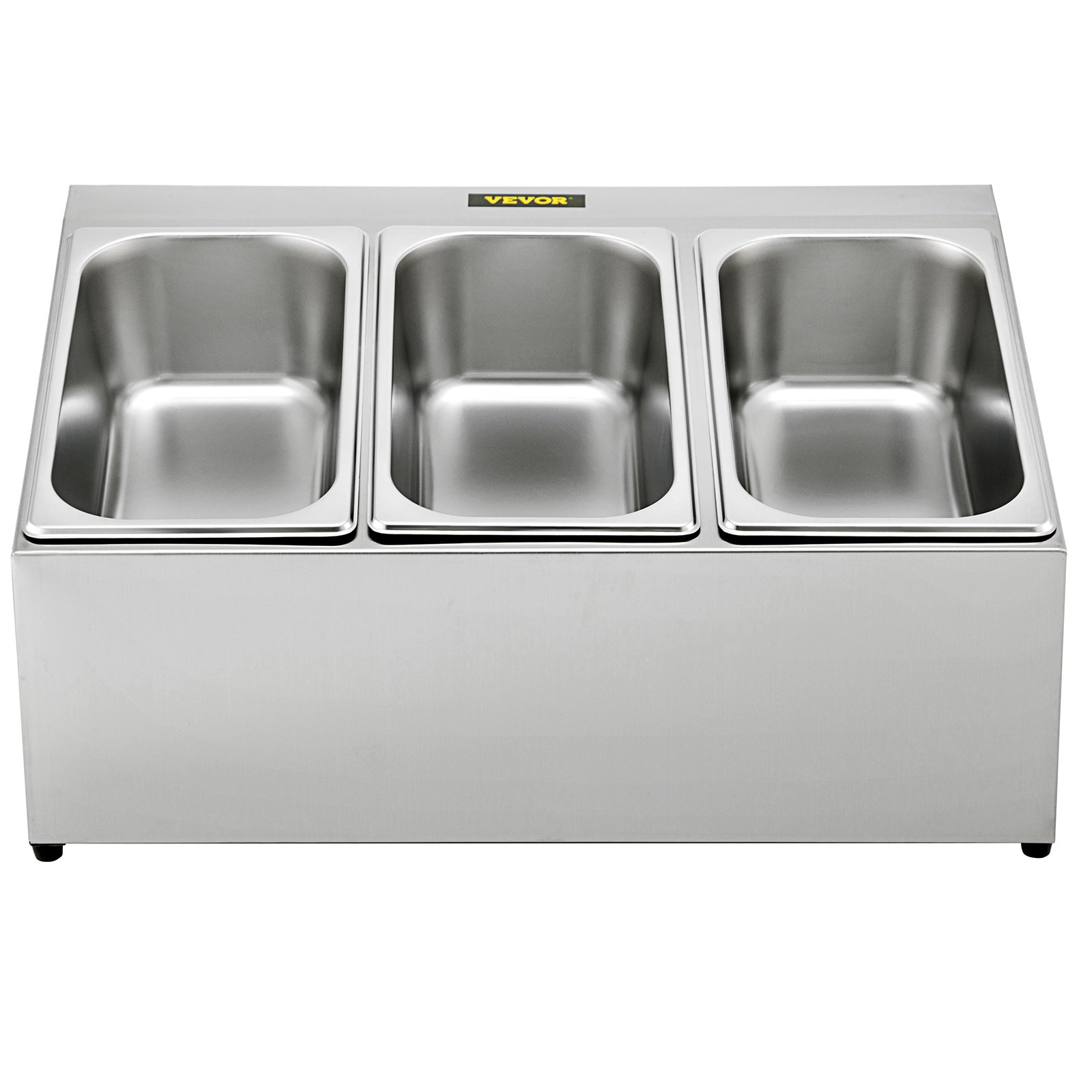 Estante para especias VEVOR, una fila, soporte organizador de acero inoxidable con tres sartenes de 1/3 y tres cucharones, soporte inclinado para encimera para condimentar salsa, mermelada, ingredientes de frutas, para uso en despensa de cocina