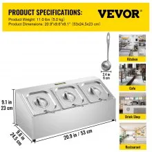 Estante para especias VEVOR, una fila, soporte organizador de acero inoxidable con tres sartenes de 1/6 y tres cucharones, soporte inclinado para encimera para condimentar salsa, mermelada, ingredientes de frutas, para uso en despensa de cocina
