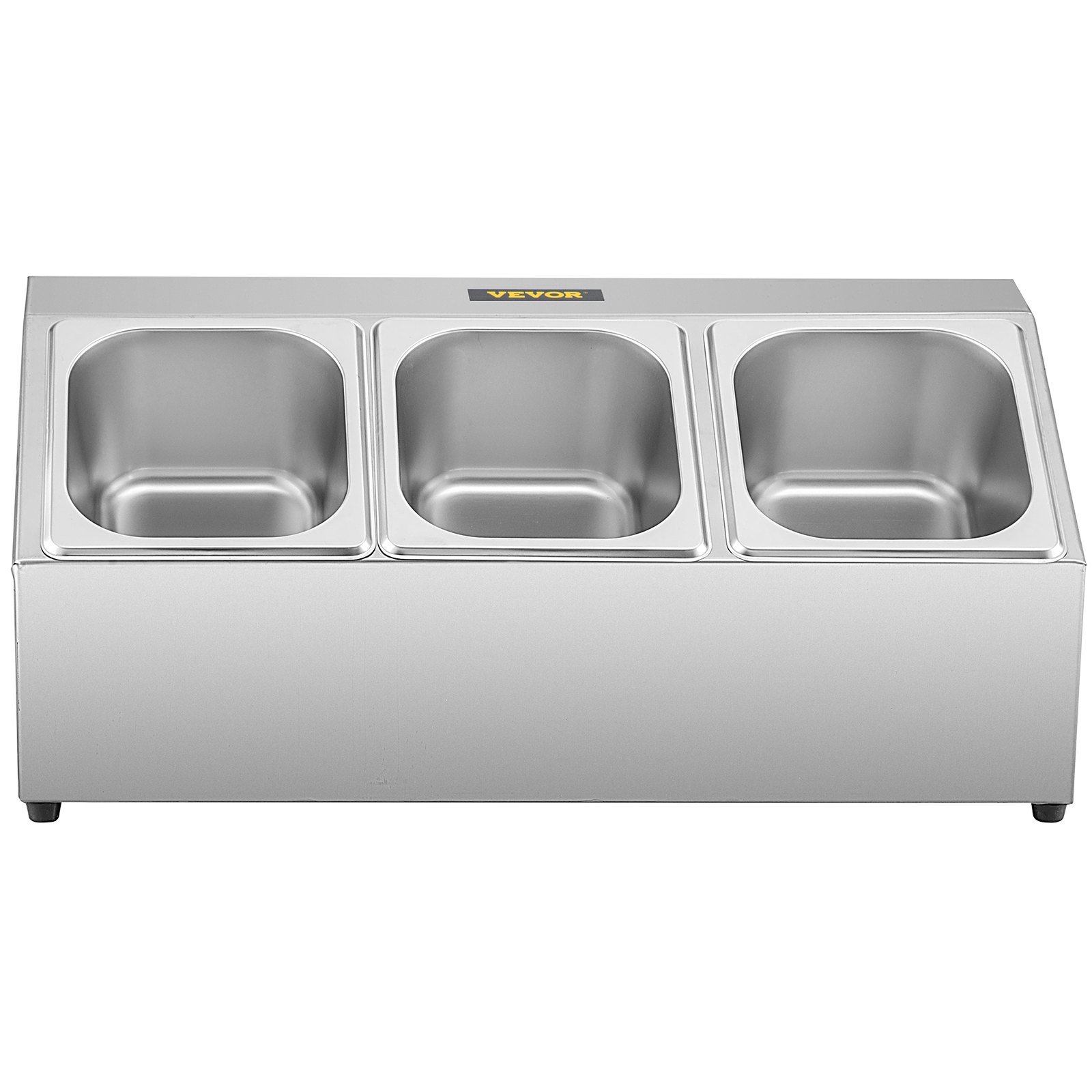 Estante para especias VEVOR, una fila, soporte organizador de acero inoxidable con tres sartenes de 1/6 y tres cucharones, soporte inclinado para encimera para condimentar salsa, mermelada, ingredientes de frutas, para uso en despensa de cocina