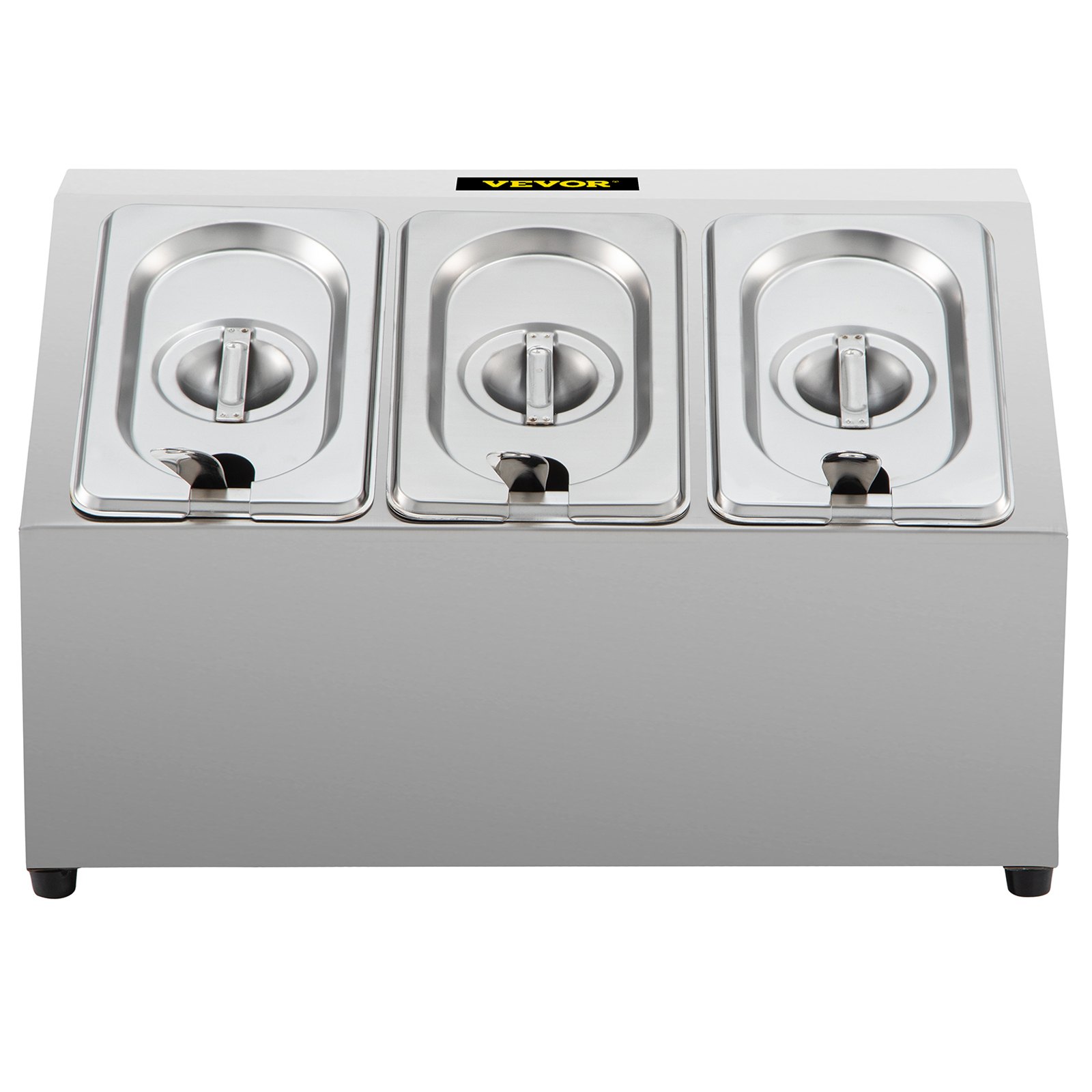 Estante para especias VEVOR, una fila, soporte organizador de acero inoxidable con tres sartenes de 1/9 y tres cucharones, soporte inclinado para encimera para condimentar salsa, mermelada, ingredientes de frutas, para uso en despensa de cocina