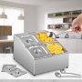 Estante para especias VEVOR con compartimentos para frutas frescas en un entorno de cocina moderno.