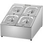 Estante para especias VEVOR de acero inoxidable con cuatro compartimentos con tapa.