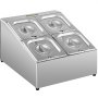 Estante para especias VEVOR con cuatro compartimentos y tapas de acero inoxidable.