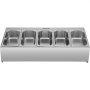 Estante para especias VEVOR de acero inoxidable con cinco contenedores para organizar la cocina.
