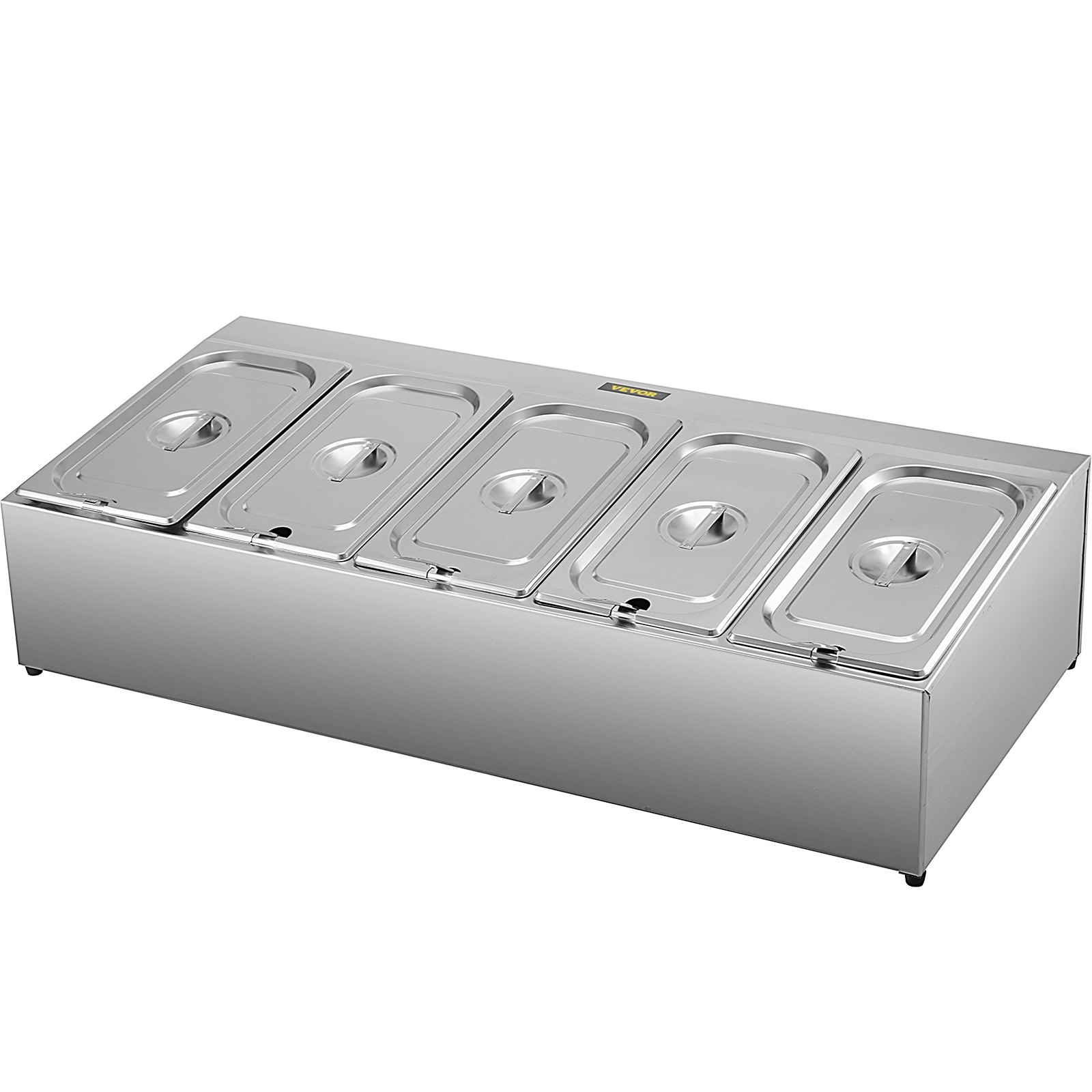Especiero VEVOR de acero inoxidable con cinco compartimentos cubiertos.