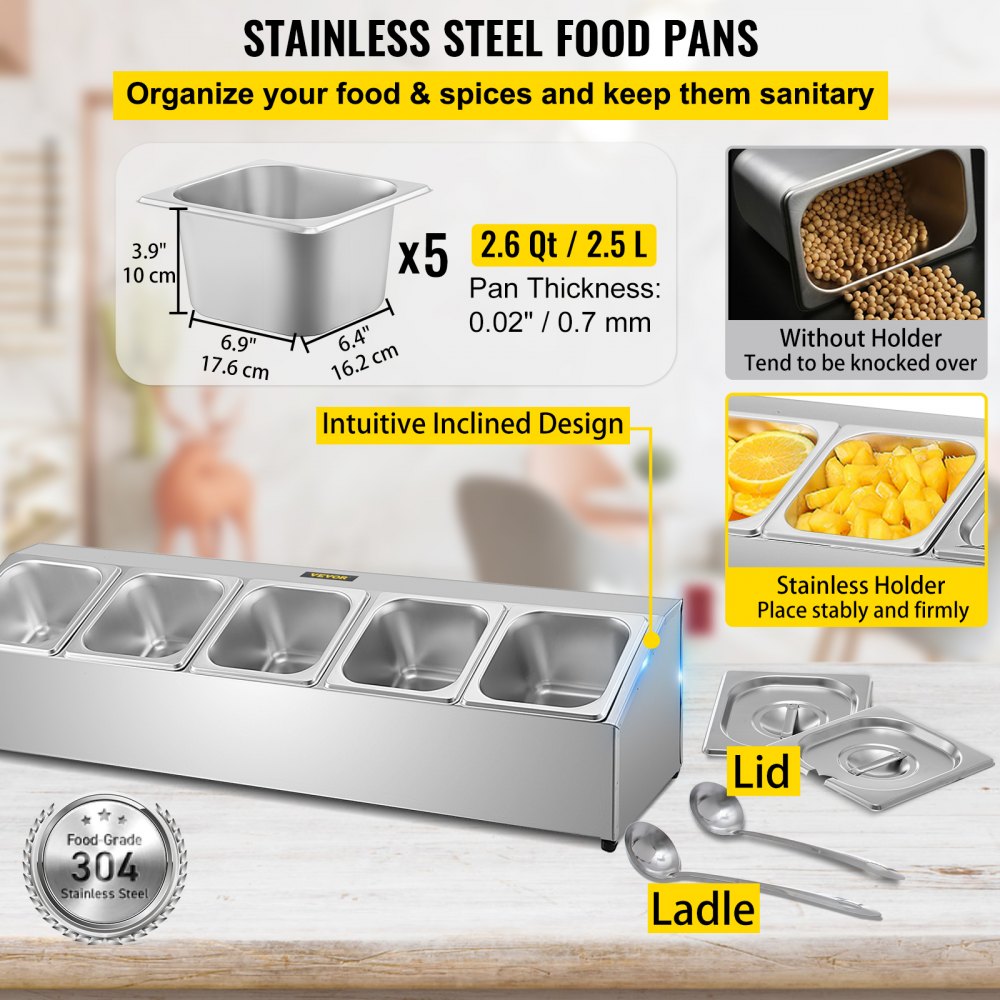 Bandejas de acero inoxidable para alimentos con estante para especias VEVOR, diseño inclinado intuitivo.