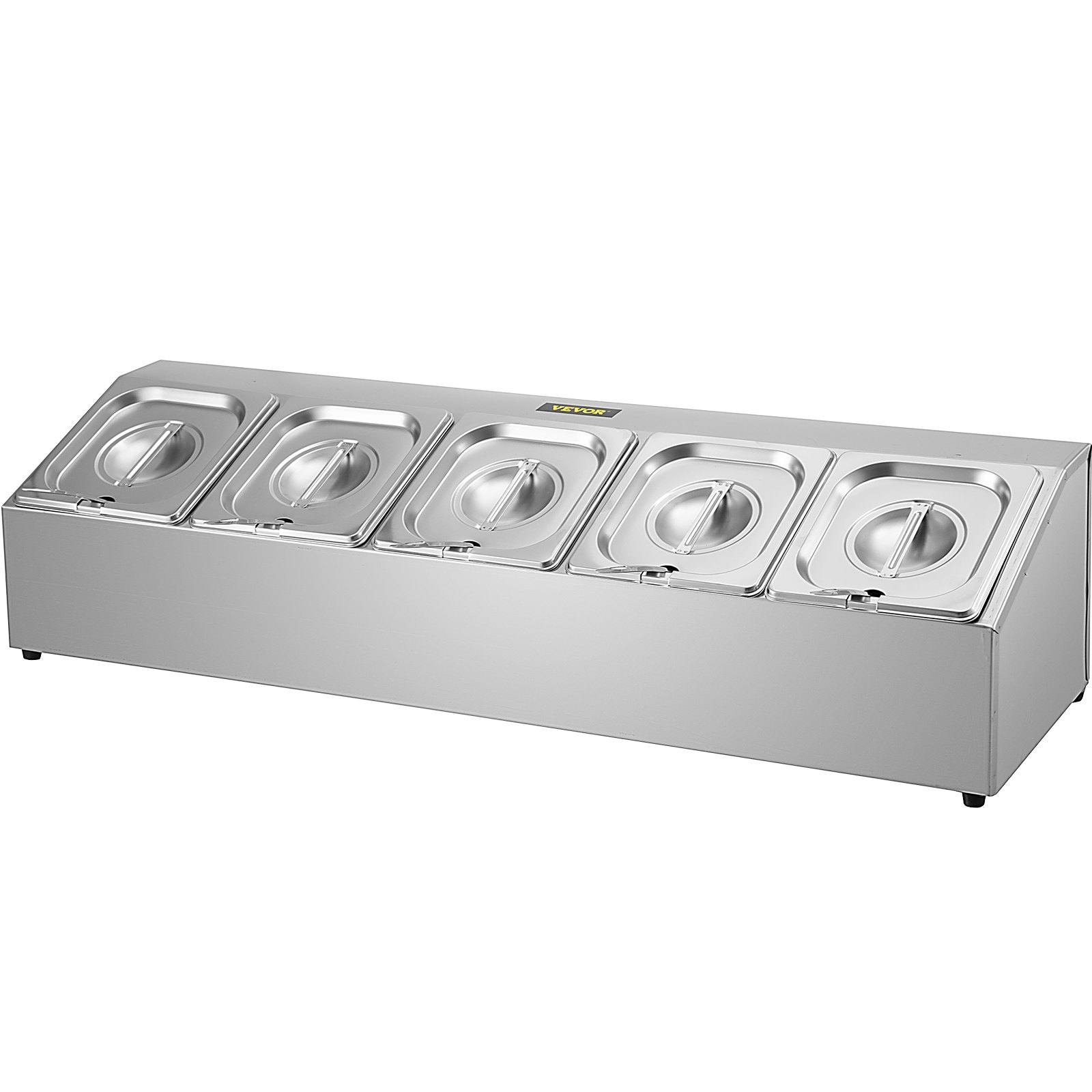 Estante para especias VEVOR con recipientes y tapas de acero inoxidable, elegante y organizado.