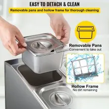 Estante para especias VEVOR, dos filas, soporte organizador de acero inoxidable con seis sartenes de 1/6 y seis cucharones, soporte inclinado para encimera para condimentar salsa, mermelada, ingredientes de frutas, para uso en despensa de cocina