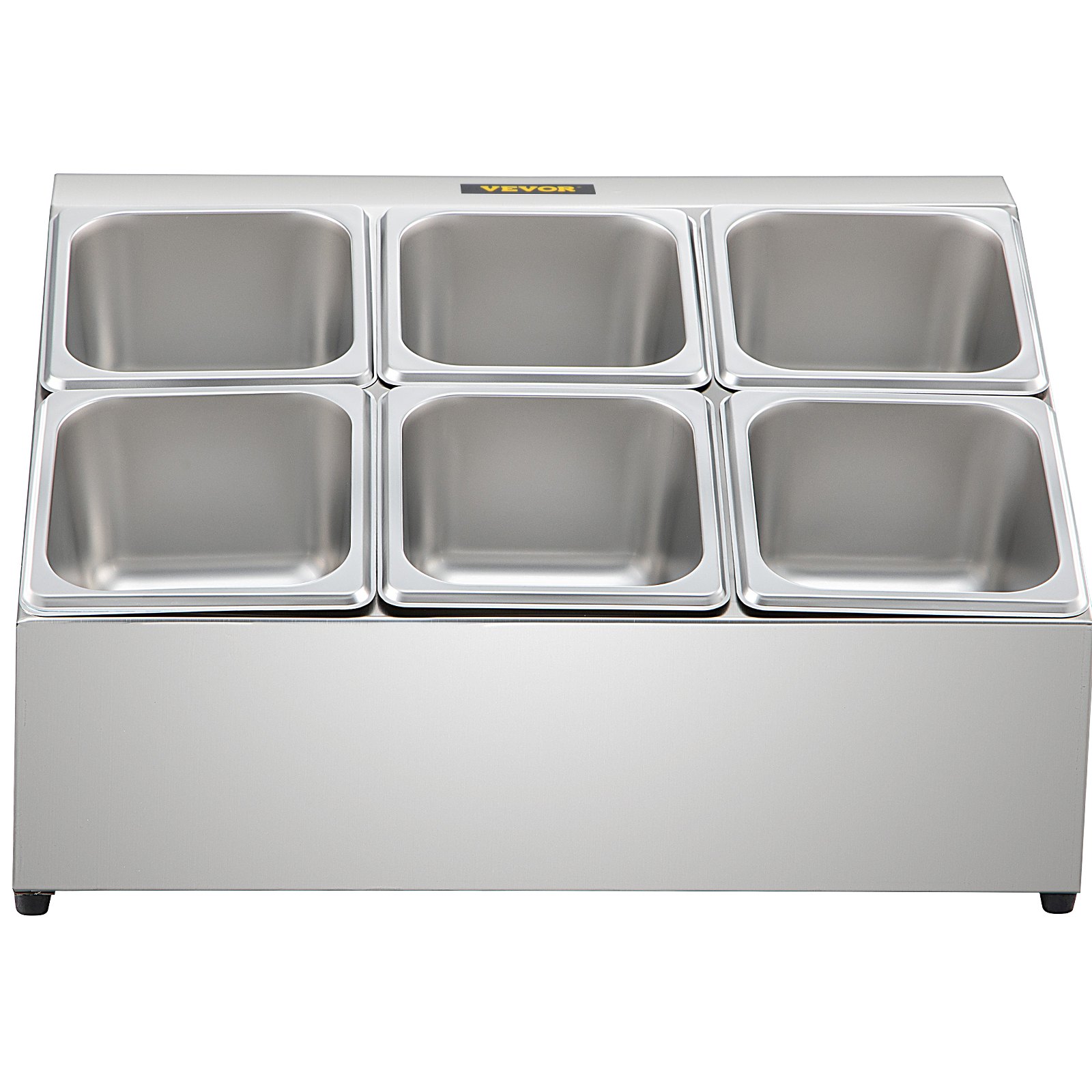 Estante para especias VEVOR, dos filas, soporte organizador de acero inoxidable con seis sartenes de 1/6 y seis cucharones, soporte inclinado para encimera para condimentar salsa, mermelada, ingredientes de frutas, para uso en despensa de cocina