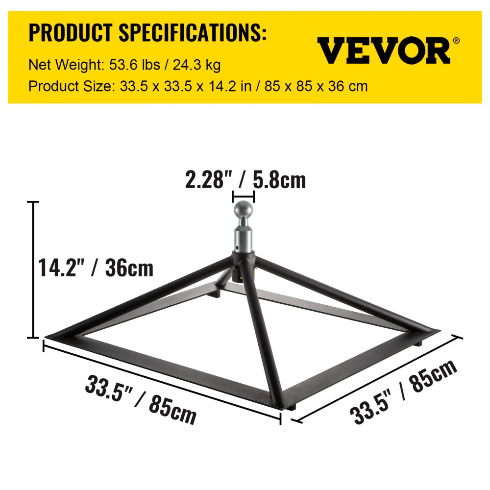 Enganche de quinta rueda VEVOR, montaje en riel, adaptador de enganche de remolque, base de acero de 14.2" de alto, peso bruto bruto (GTWR) de 22 046 lb, peso de la barra de remolque de 4409 lb, adaptador de cuello de cisne para caravanas, compatible con la mayoría de camionetas con rieles estándar.
