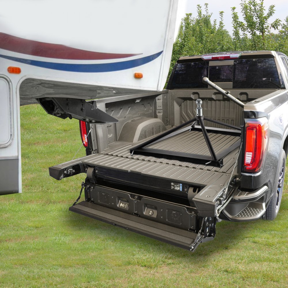 Enganche de quinta rueda VEVOR, montaje en riel, adaptador de enganche de remolque, base de acero de 14.2" de alto, peso bruto bruto (GTWR) de 22 046 lb, peso de la barra de remolque de 4409 lb, adaptador de cuello de cisne para caravanas, compatible con la mayoría de camionetas con rieles estándar.