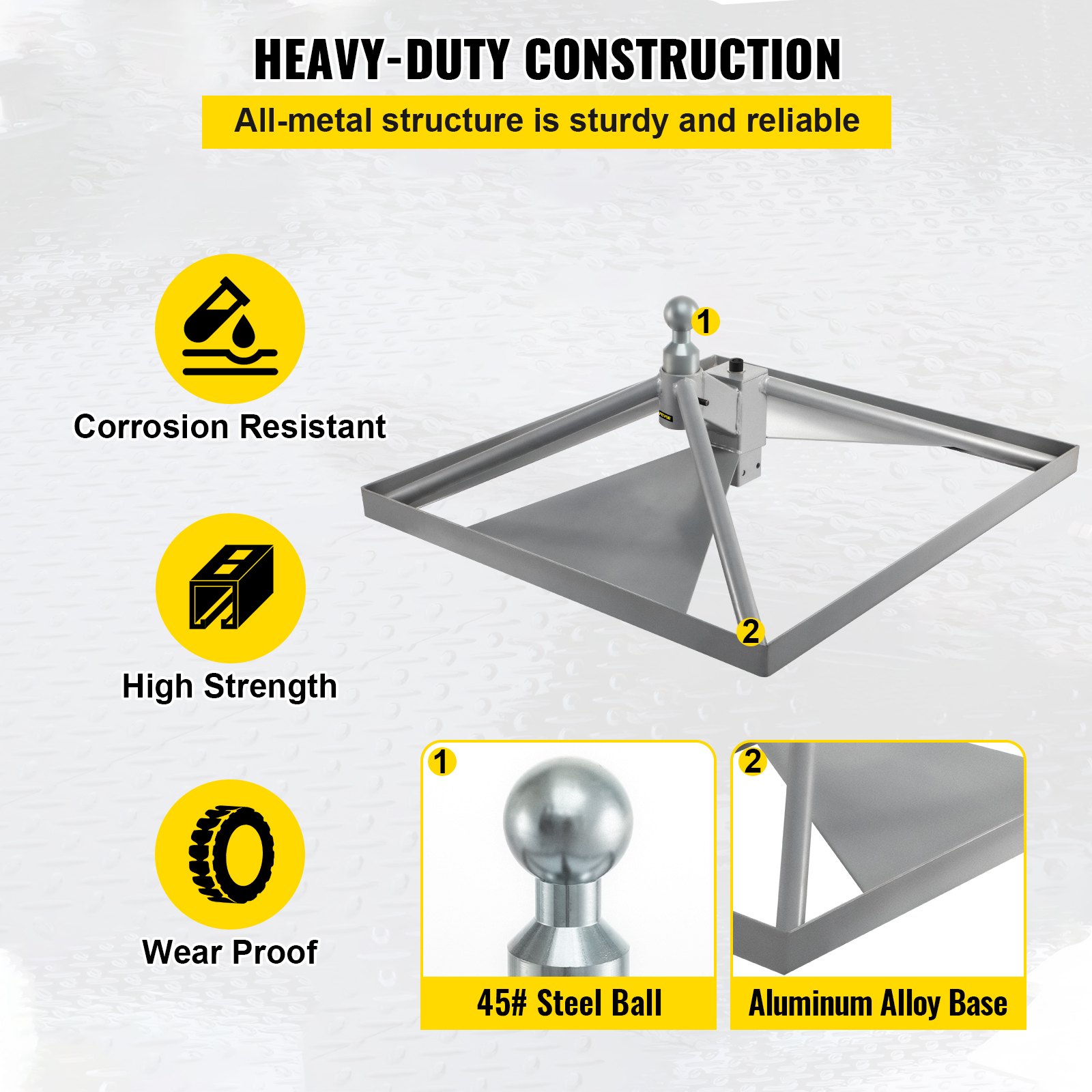 Enganche de quinta rueda VEVOR, soporte de cuello de cisne, adaptador de enganche de remolque, base de aluminio de 12.6" de alto, 22046 lbs GTWR, peso de lengüeta de 4409 lbs, se adapta a la mayoría de los camiones con bolas de enganche de cuello de cisne