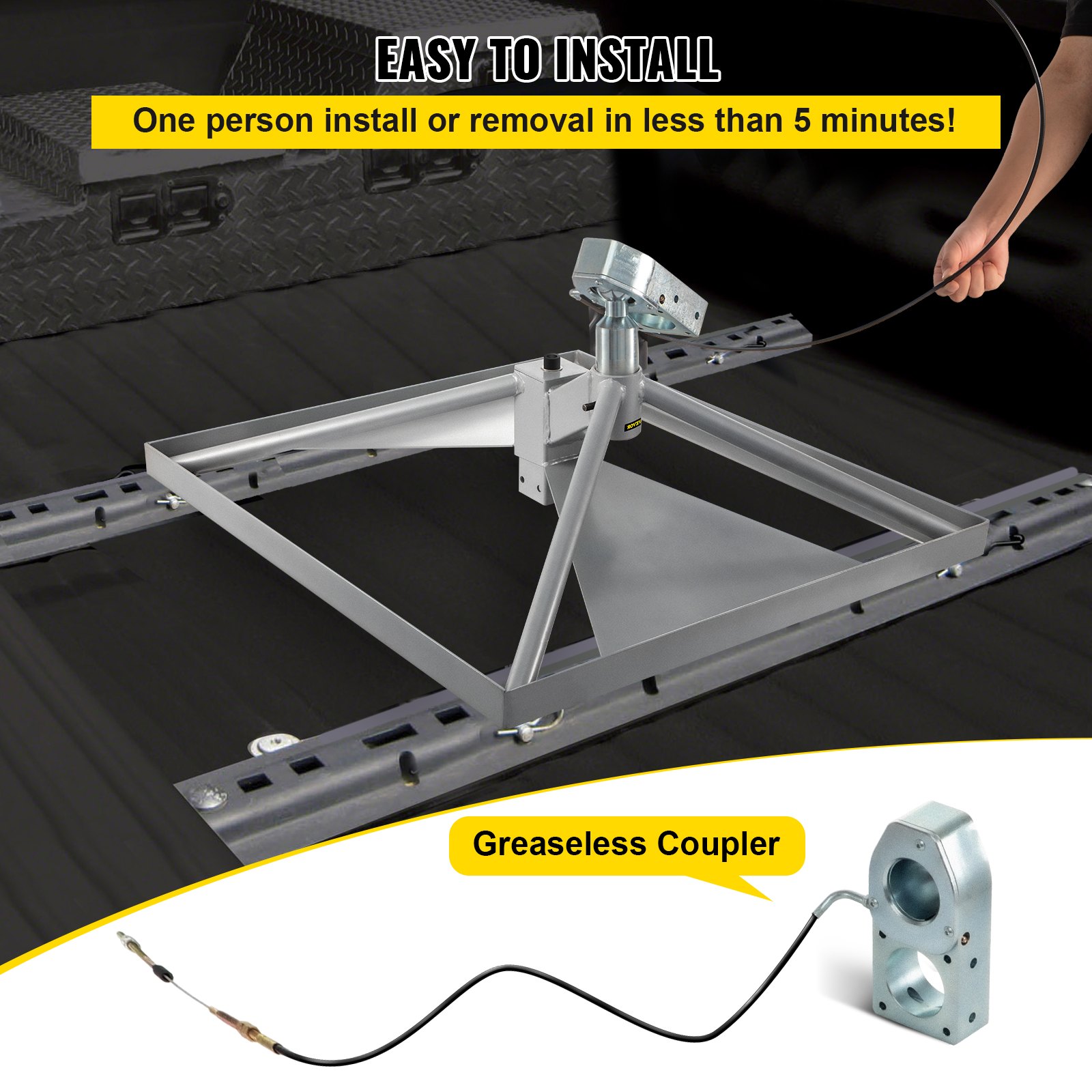 Enganche de quinta rueda VEVOR, soporte de cuello de cisne, adaptador de enganche de remolque, base de aluminio de 12.6" de alto, 22046 lbs GTWR, peso de lengüeta de 4409 lbs, se adapta a la mayoría de los camiones con bolas de enganche de cuello de cisne