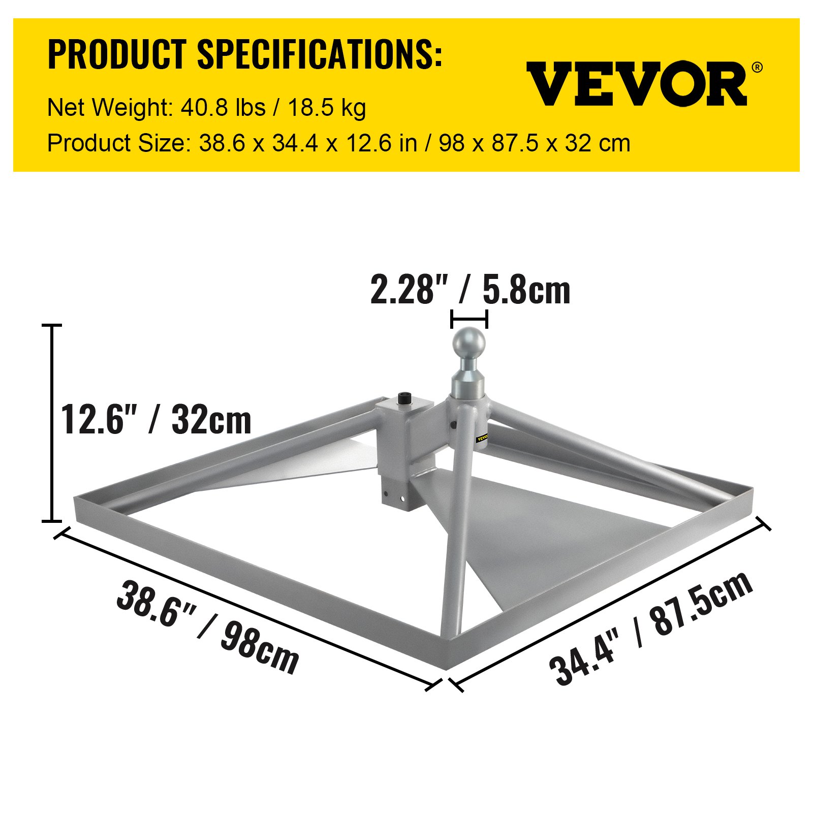 Enganche de quinta rueda VEVOR, soporte de cuello de cisne, adaptador de enganche de remolque, base de aluminio de 12.6" de alto, 22046 lbs GTWR, peso de lengüeta de 4409 lbs, se adapta a la mayoría de los camiones con bolas de enganche de cuello de cisne