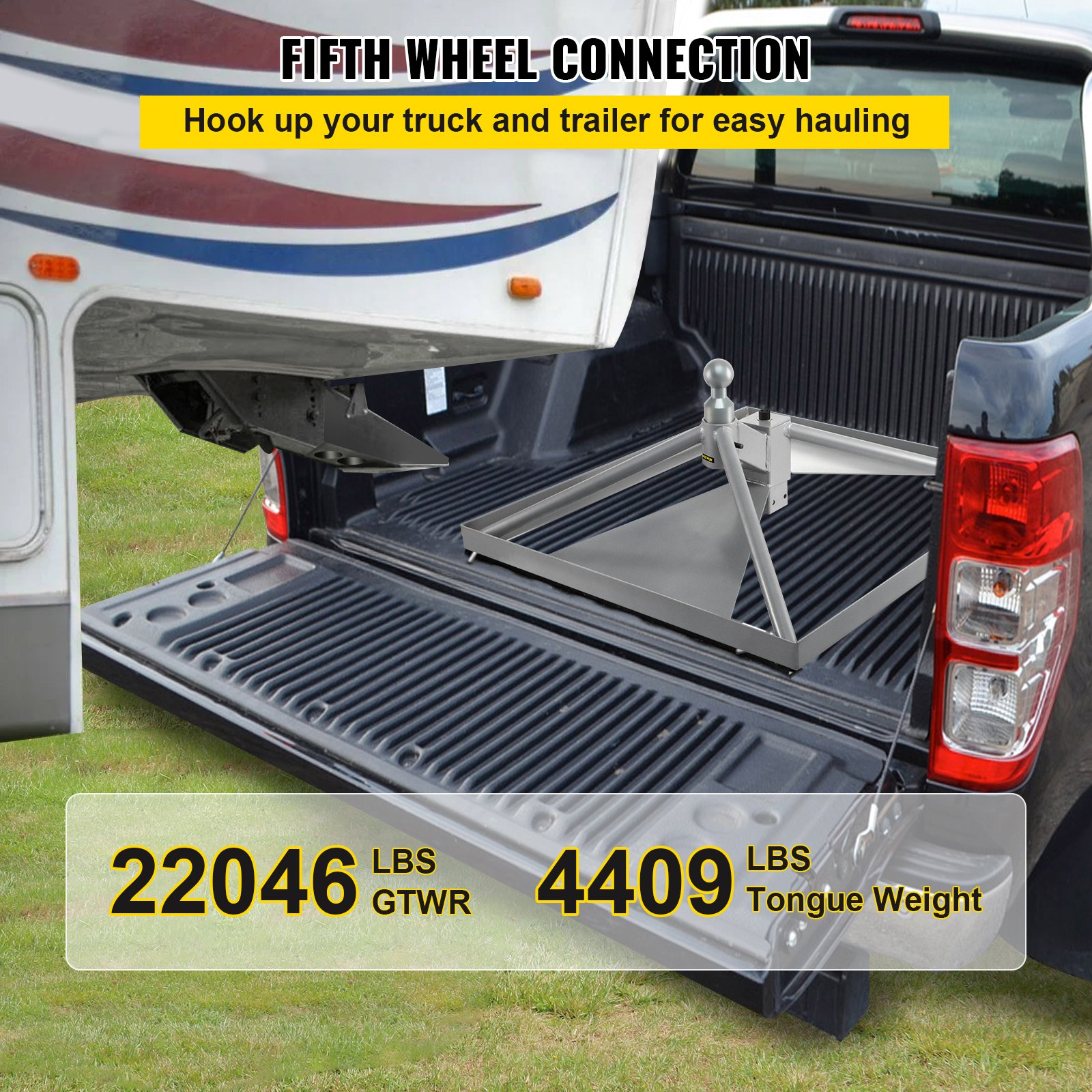 VEVOR Enganche de quinta Rueda, Montaje de Cuello de Cisne, Adaptador de Enganche de Remolque, Base de Aluminio de 12,6" de Alto, 22046 lb de Peso Bruto Total (GTWR), 4409 lb de Peso de la Lengüeta