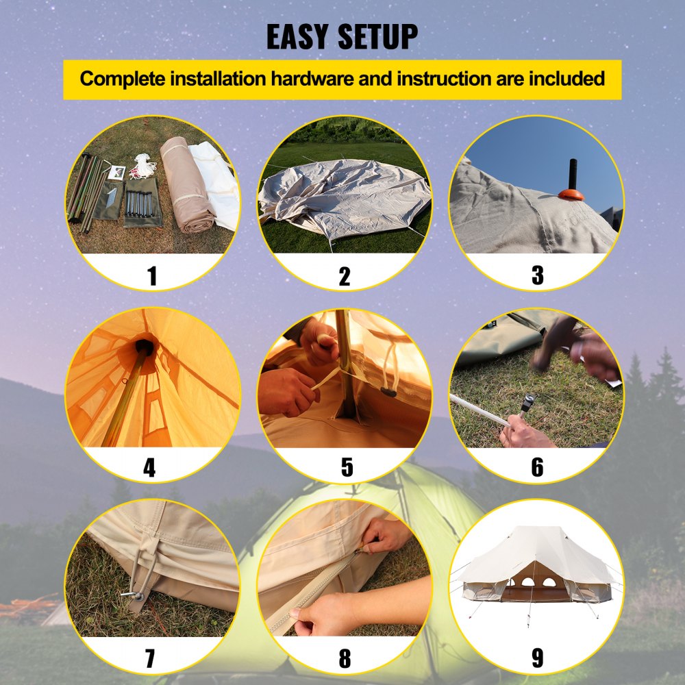 VEVOR 6m Bell Tent 19.7x13.1x9.8ft Yurta Beige Lona Carpa Algodón Glamping Carpas 8-12 Personas 4 Estaciones Tipi Carpa Portátil para Adultos Lujo Safari Carpa para Familia Acampar al Aire Libre Ligero