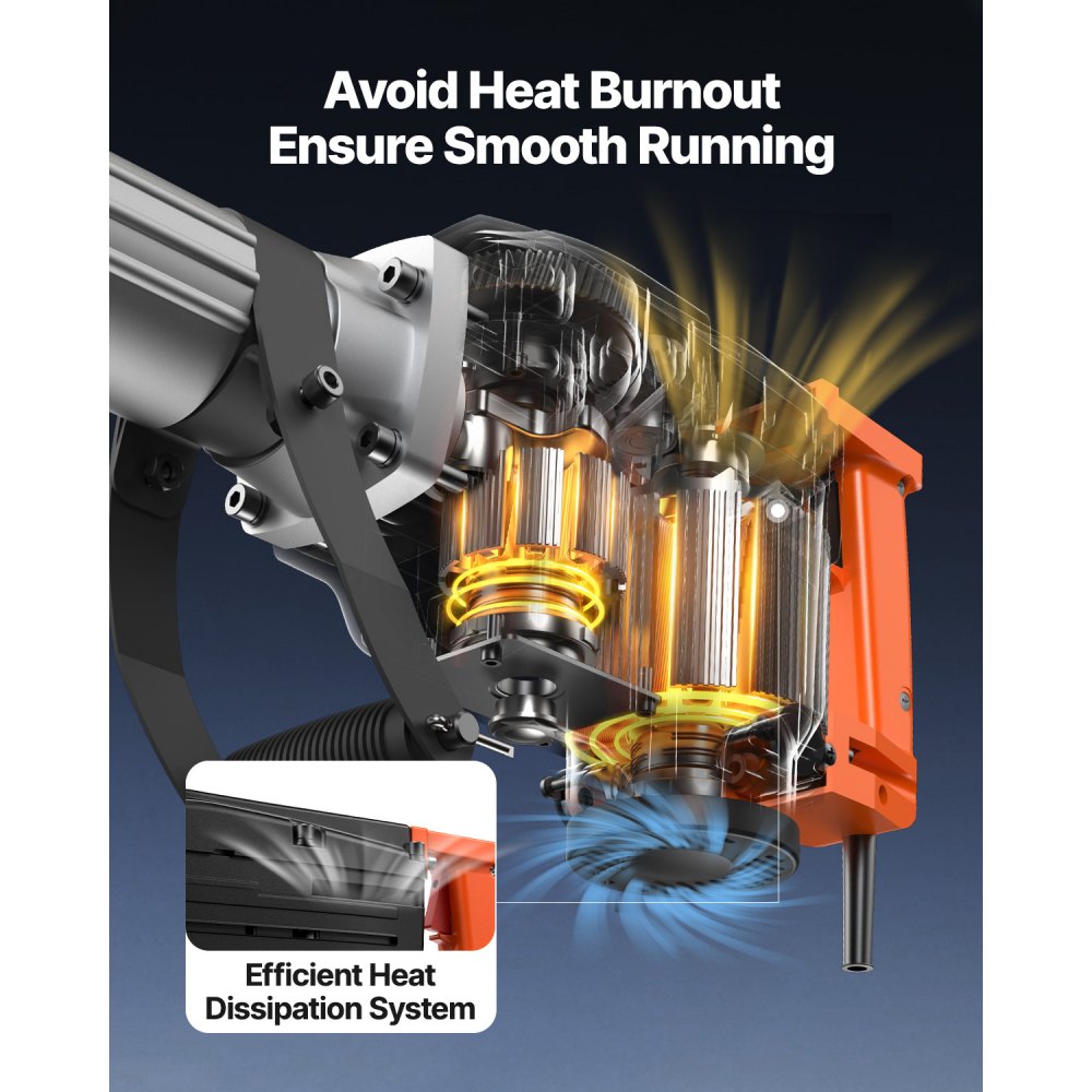 Martillo de demolición VEVOR, martillo rompedor de hormigón de 2200 W, martillo eléctrico de alta resistencia de 1350 BPM, 4 cinceles con estuche, color negro