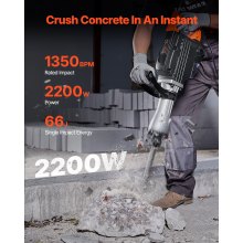 VEVOR Martillo de demolición, Martillo de hormigón de 2200 W, Martillo de gato eléctrico de alta resistencia de 1350 BPM, Broca de cinceles de 4 piezas con estuche, Negro