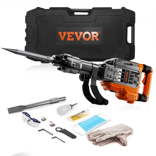 VEVOR Martillo de demolición, martillo de hormigón de 3500 W, cincel de 2 piezas con guantes y mango frontal giratorio de 360 ​​°C para zanjas, martillo eléctrico de alta resistencia de 1900 BPM, negro