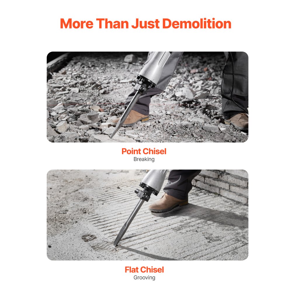 Martillo de demolición VEVOR, martillo neumático eléctrico de 2200 W para trabajo pesado, martillo rompedor de hormigón de 1350 BPM, 2 cinceles con broca para picar y estuche, color negro