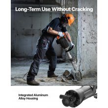 VEVOR Martillo neumático de demolición, Martillo neumático eléctrico de 2200 W, rompedor de concreto de 1350 BPM, 2 piezas de cinceles con estuche, negro