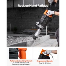 VEVOR Martillo neumático de demolición, Martillo neumático eléctrico de 2200 W, rompedor de concreto de 1350 BPM, 2 piezas de cinceles con estuche, negro