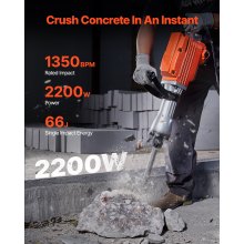 VEVOR Demolition Jack Hammer Concrete Breaker 2200W Martillo eléctrico 6 Brocas de cincel