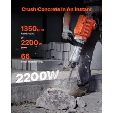 VEVOR Demolition Jack Hammer Concrete Breaker 2200W Martillo eléctrico 6 Brocas de cincel