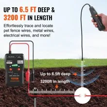 Localizador de cables subterráneos VEVOR, 6,5 pies máx. Profundidad de detección, detector de roturas de trazador de cables con auricular, probador de cable de longitud máxima de detección de 3280 pies para riego de válvula de rociador enterrado cerca de mascotas