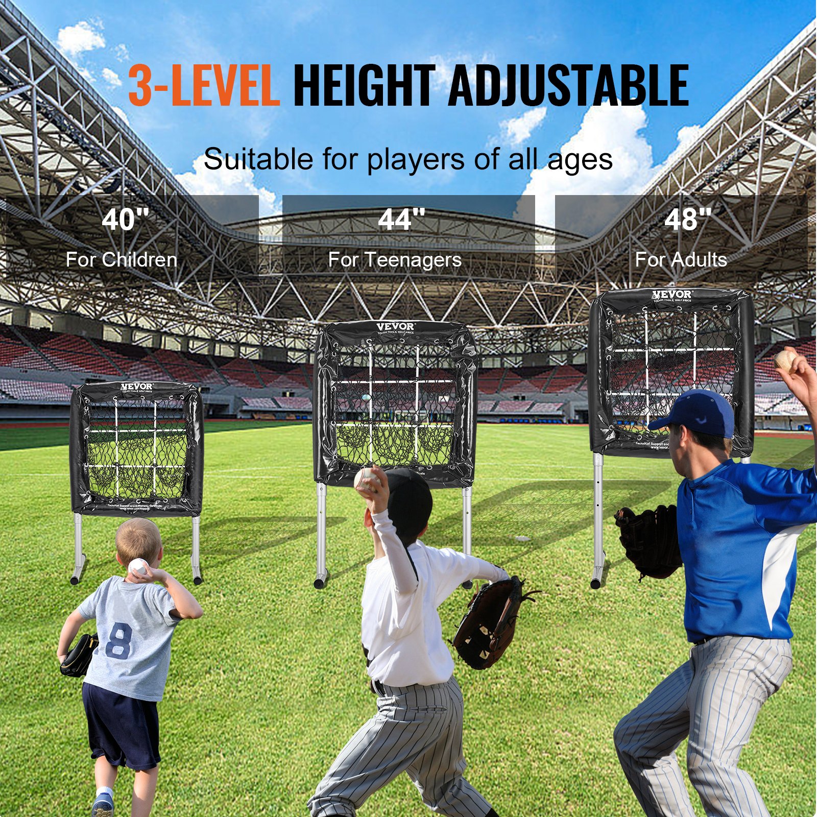 VEVOR Red de béisbol de 9 hoyos, equipo de entrenamiento de béisbol de softbol de 28 x 27 pulgadas para práctica de lanzamiento, ayuda de entrenamiento ajustable en altura resistente con zona de ataque y 4 estacas de tierra, para jóvenes y adultos