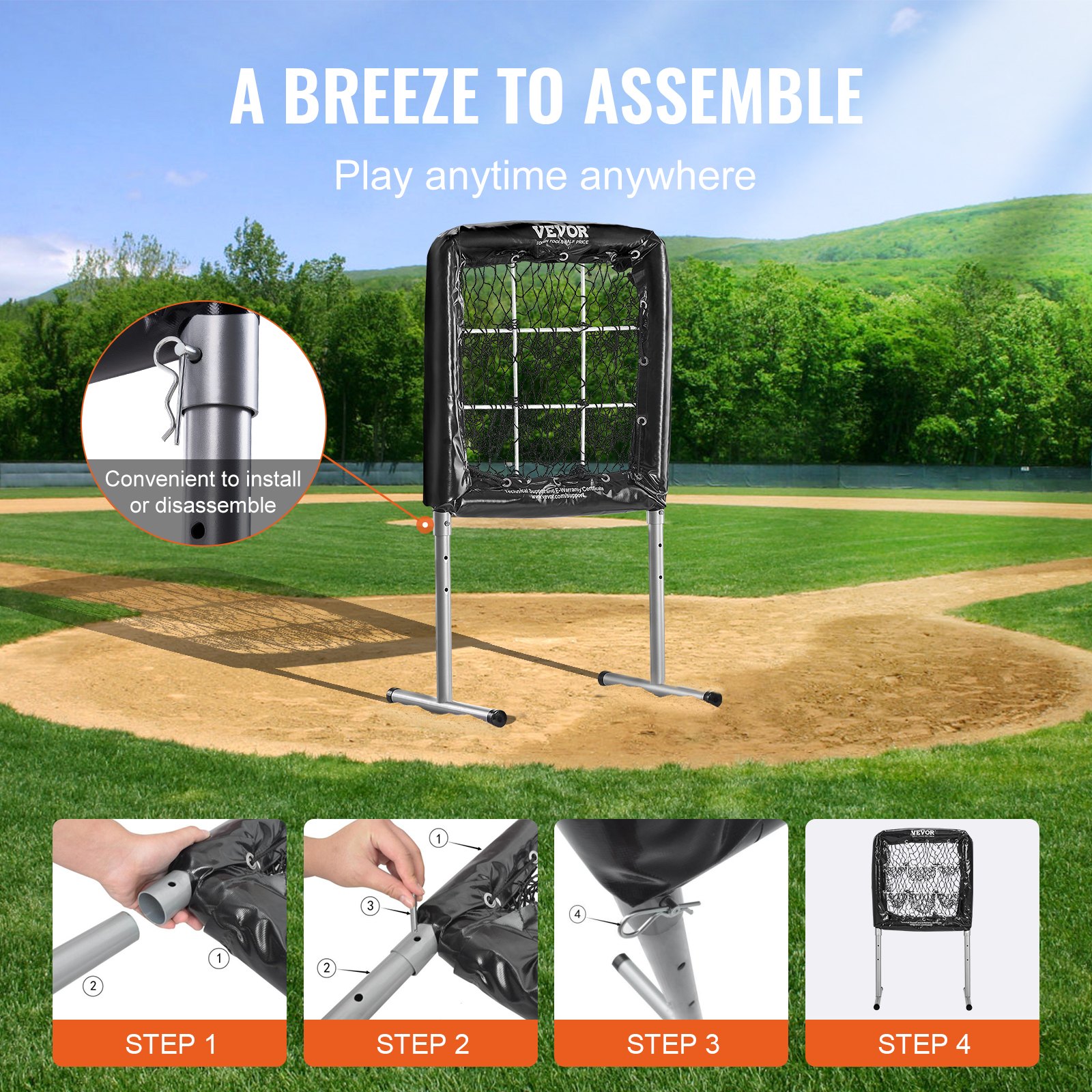 VEVOR Red de béisbol de 9 hoyos, equipo de entrenamiento de béisbol de softbol de 28 x 27 pulgadas para práctica de lanzamiento, ayuda de entrenamiento ajustable en altura resistente con zona de ataque y 4 estacas de tierra, para jóvenes y adultos