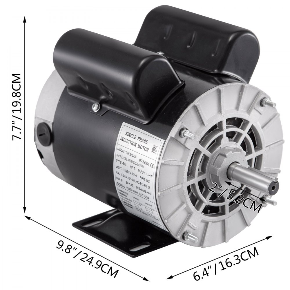 Motor de compresor de aire VEVOR, Motor de compresor eléctrico de 2Hp 3450RPM 115V 230V Motor eléctrico monofásico de 56 marcos para compresor de aire