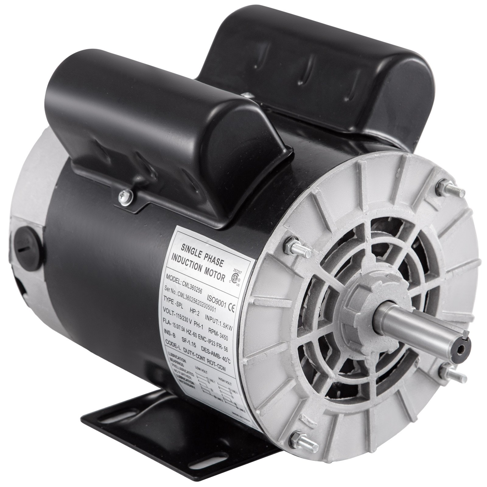 Motor de compresor de aire VEVOR, Motor de compresor eléctrico de 2Hp 3450RPM 115V 230V Motor eléctrico monofásico de 56 marcos para compresor de aire